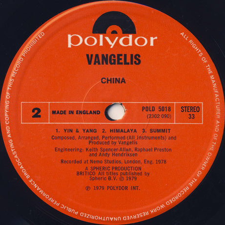 Vangelis : China = 中國 (LP, Album)