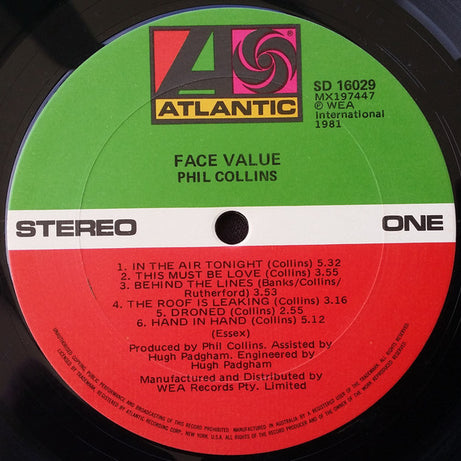 Phil Collins : Face Value (LP, Album, RE, Gat)
