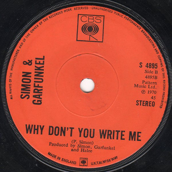 Simon & Garfunkel : El Condor Pasa / Why Don't You Write Me (7", Single)