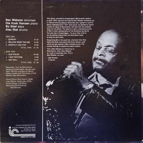Ben Webster : My Man - Live At Montmartre 1973 (LP, Album, Blu)
