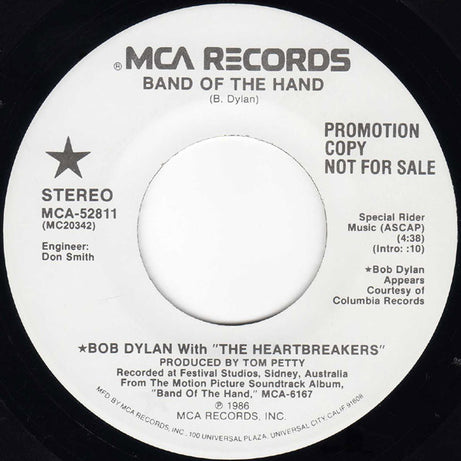 Bob Dylan With Tom Petty And The Heartbreakers : Band Of The Hand (7", Single, Promo, Pin)