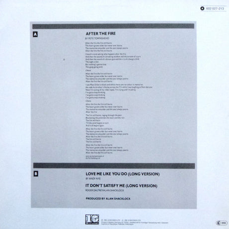 Roger Daltrey : After The Fire (12", Single)