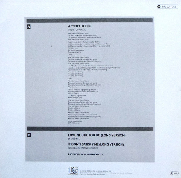 Roger Daltrey : After The Fire (12", Single)