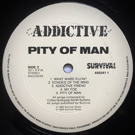 Addictive (3) : Pity Of Man (LP, Album, Whi)