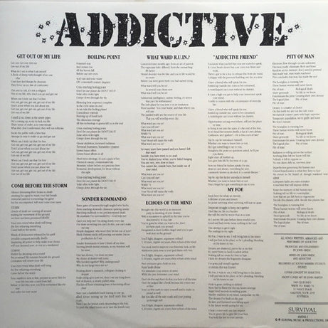 Addictive (3) : Pity Of Man (LP, Album, Whi)