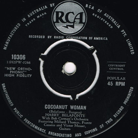 Harry Belafonte With Bob Corman's Orchestra Featuring Millard Thomas, Frantz Casseus And Victor Messer : Island In The Sun (7", Single)