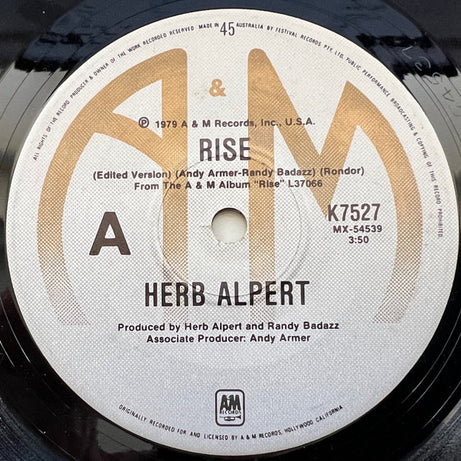 Herb Alpert : Rise / Angelina (7", Single)