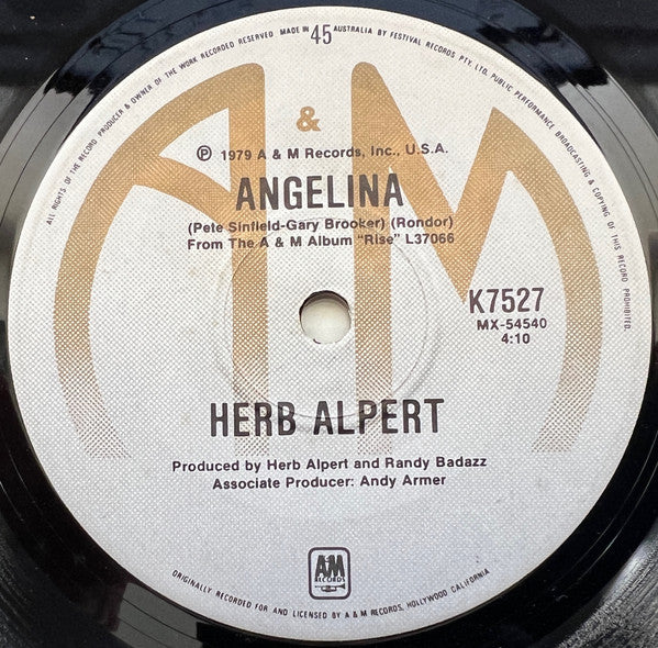 Herb Alpert : Rise / Angelina (7", Single)
