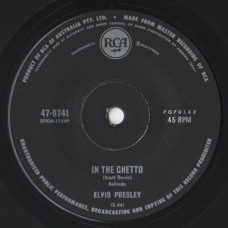 Elvis Presley : In The Ghetto / Any Day Now (7", Single)