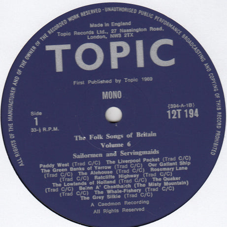 Various : The Folk Songs Of Britain Volume 6: Sailormen & Servingmaids (LP, Comp, RE)