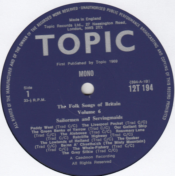 Various : The Folk Songs Of Britain Volume 6: Sailormen & Servingmaids (LP, Comp, RE)