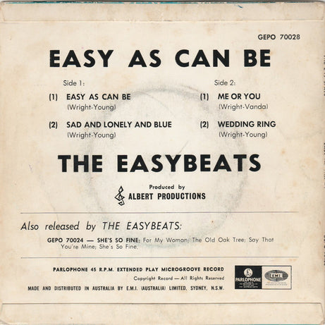 The Easybeats : Easy As Can Be (7", EP, Mono)