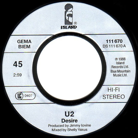 U2 : Desire (7", Single, Gat)