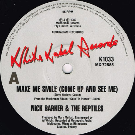 Nick Barker And The Reptiles : Make Me Smile (Come Up And See Me) (7", Single, Ltd)