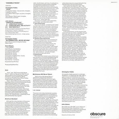 Christopher Hobbs / John Adams / Gavin Bryars : Ensemble Pieces (LP, Gre)