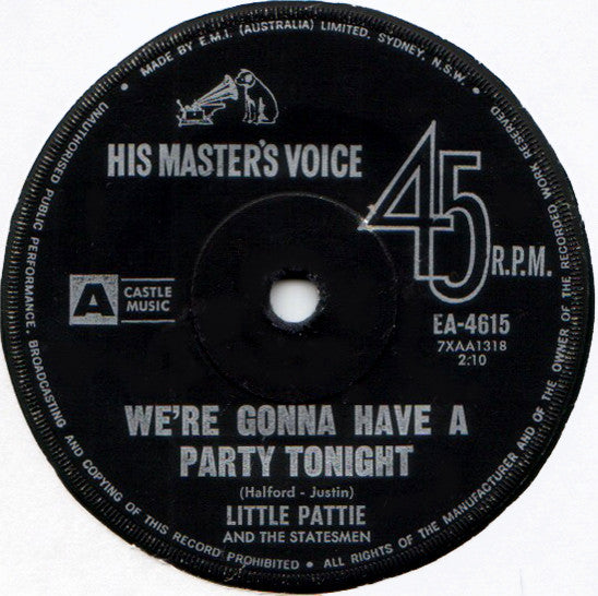 Little Pattie And The Statesmen (6) : We're Gonna Have A Party Tonight (7", Single)