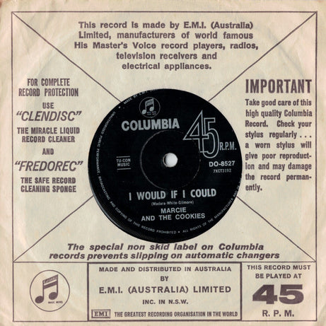 Marcie And The Cookies : I Would If I Could / All Or Nothing (7", Single)