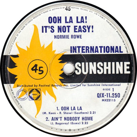 Normie Rowe : Ooh La La! It's Not Easy! (7", EP)