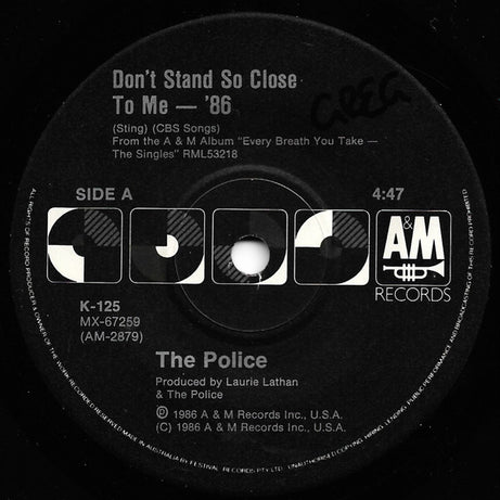 The Police : Don't Stand So Close To Me '86 (7", Single, Ltd)
