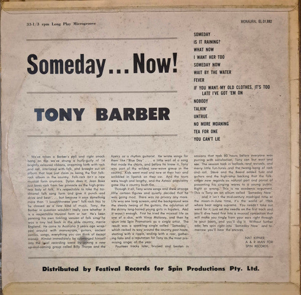 Tony Barber (2) : Someday... Now! (LP, Album, Mono)