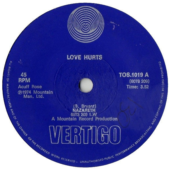 Nazareth (2) : Love Hurts (7", Single)