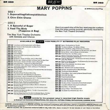 The New York Theatre Orchestra : Mary Poppins (7", EP)