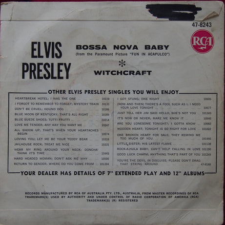 Elvis Presley With The Jordanaires : Bossa Nova Baby (7", Single)