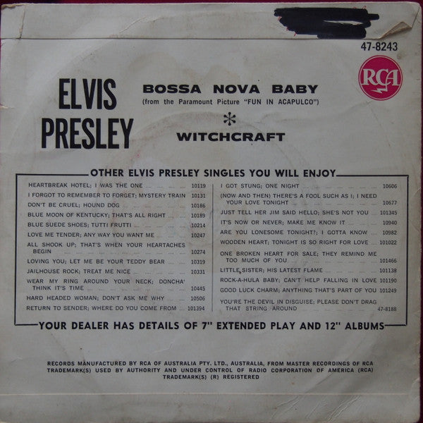 Elvis Presley With The Jordanaires : Bossa Nova Baby (7", Single)