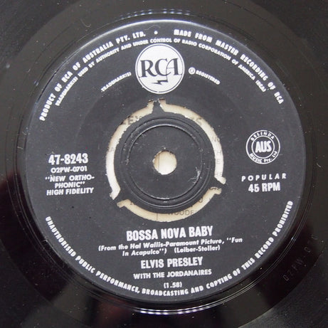 Elvis Presley With The Jordanaires : Bossa Nova Baby (7", Single)