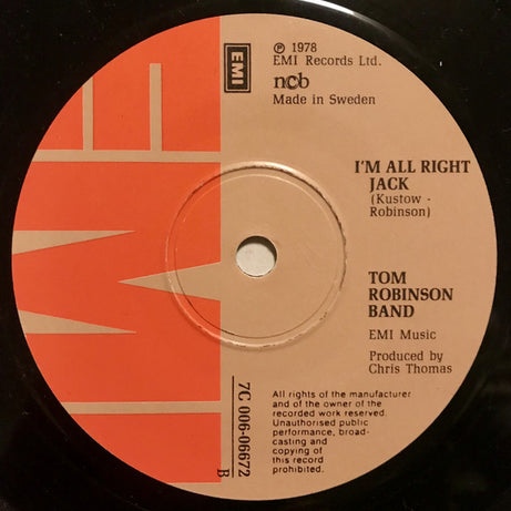 Tom Robinson Band : Up Against The Wall (7", Single)