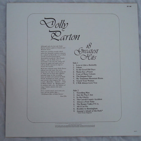 Dolly Parton : 18 Greatest Hits (LP, Comp)