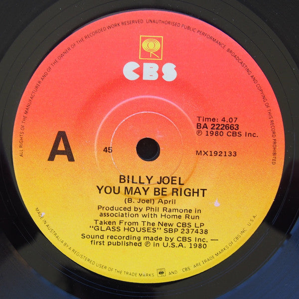 Billy Joel : You May Be Right (7", Single)