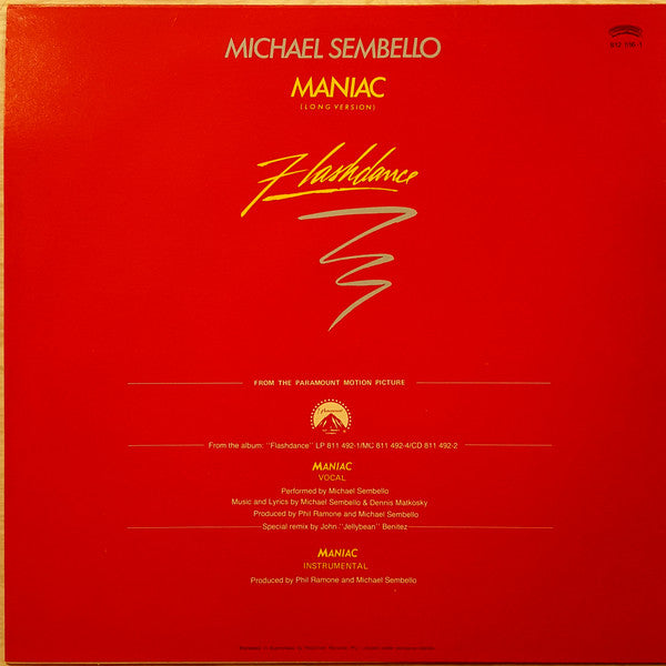 Michael Sembello : Maniac (Long Version) (12", Single)