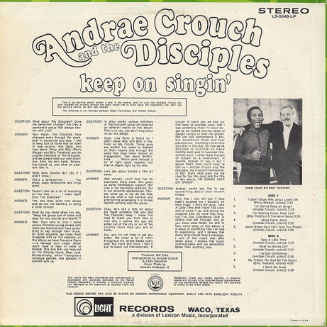 Andraé Crouch & The Disciples : Keep On Singin' (LP, Album)