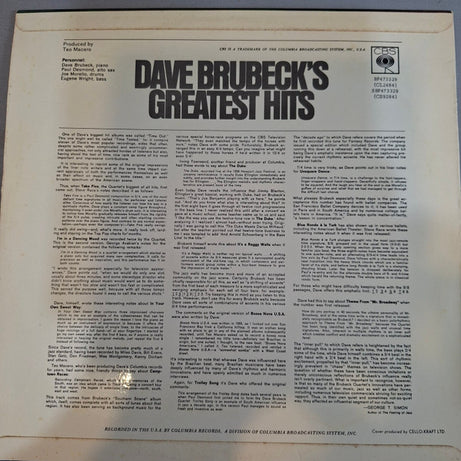 Dave Brubeck : Dave Brubeck's Greatest Hits (LP, Comp)
