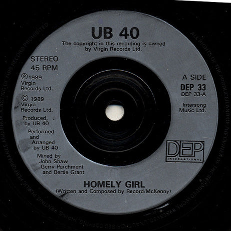 UB40 : Homely Girl (7", Single, Sil)