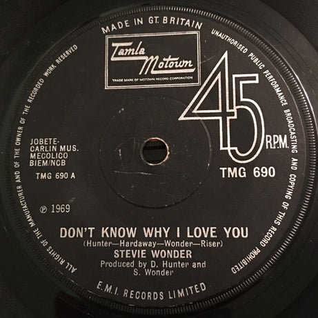 Stevie Wonder : Don't Know Why I Love You (7", Single, RP, Sol)