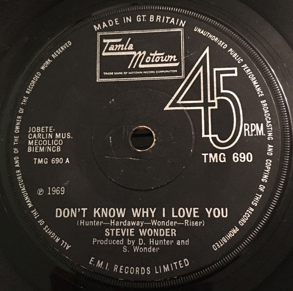 Stevie Wonder : Don't Know Why I Love You (7", Single, RP, Sol)