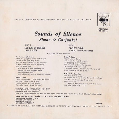 Simon & Garfunkel : Sounds Of Silence  (7", EP, Mono, RE)