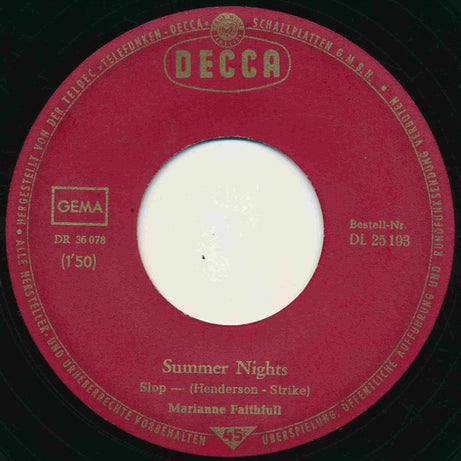 Marianne Faithfull : Summer Nights (7", Single)