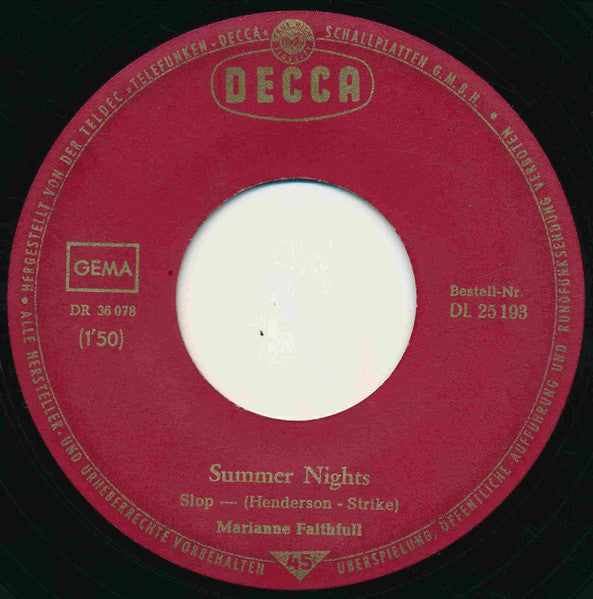 Marianne Faithfull : Summer Nights (7", Single)