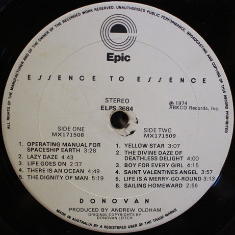 Donovan : Essence To Essence (LP, Album, Gat)
