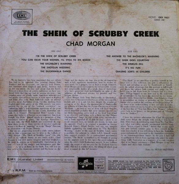 Chad Morgan : The Sheik Of Scrubby Creek (LP, Comp, Mono, RE)
