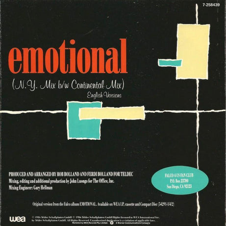 Falco : Emotional (N.Y. Mix) (7")