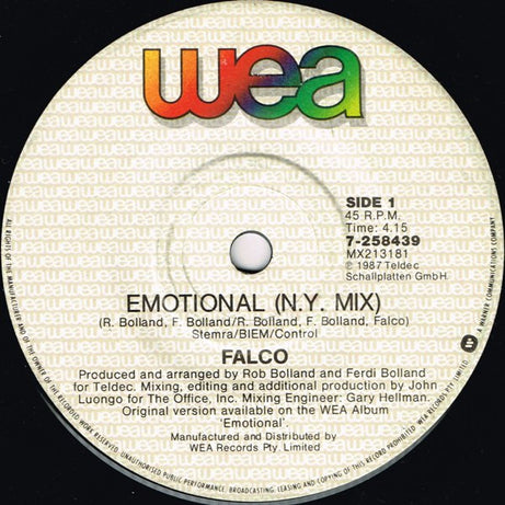 Falco : Emotional (N.Y. Mix) (7")