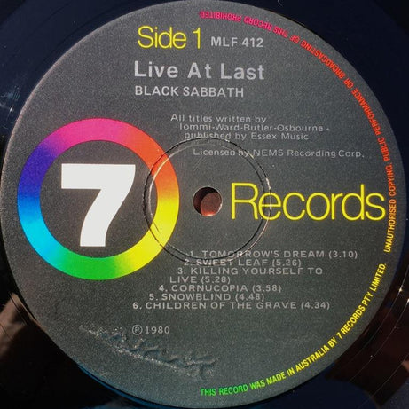 Black Sabbath : Live At Last (LP, Album)