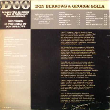Don Burrows•George Golla Duo : Duo (LP, Album)
