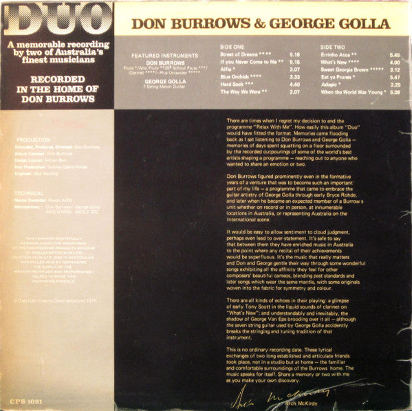 Don Burrows•George Golla Duo : Duo (LP, Album)