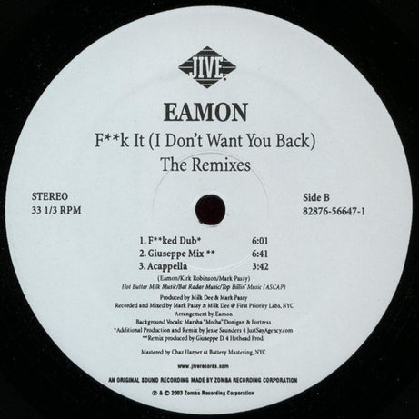 Eamon : F**k It (I Don't Want You Back) - The Remixes (12")