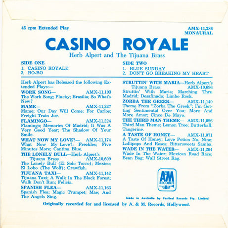 Herb Albert And The Tijuana Brass* : Casino Royale (7", EP, Mono)